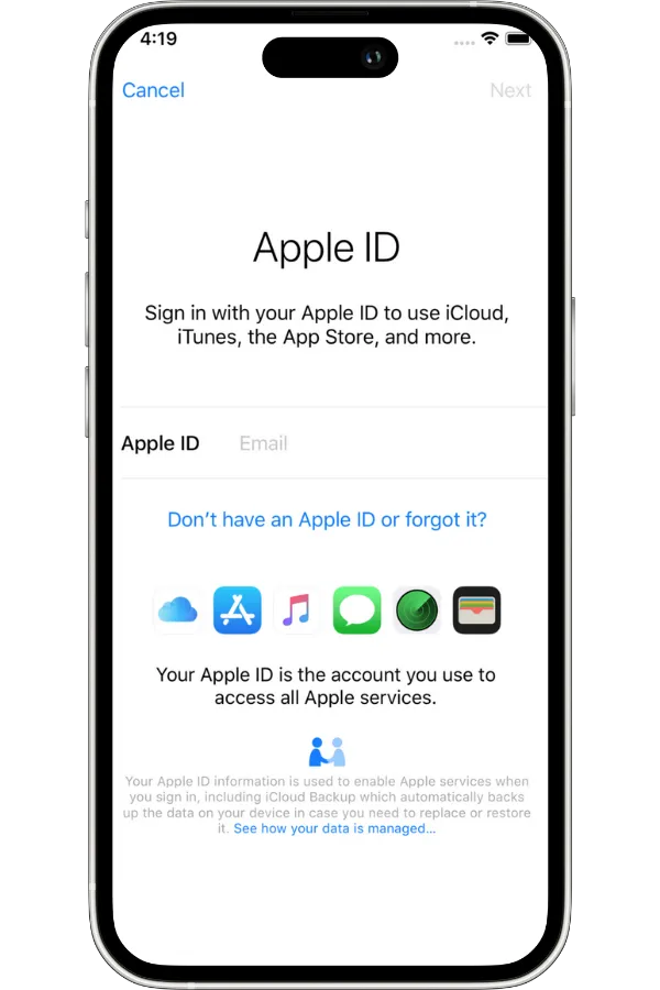 Apple ID bilgilerinizle giriş yapın (gerekirse)