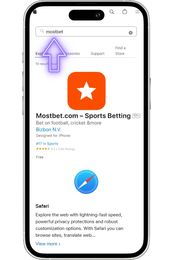 Mostbet uygulamasını arayın